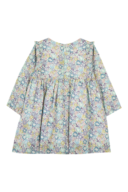 Smocked Floral-Print Dress